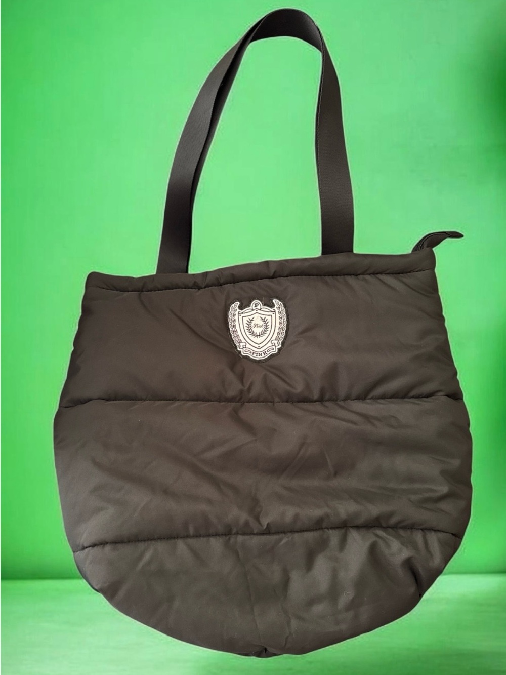PINK Victoria's Secret Black Quilted Tote with Crest